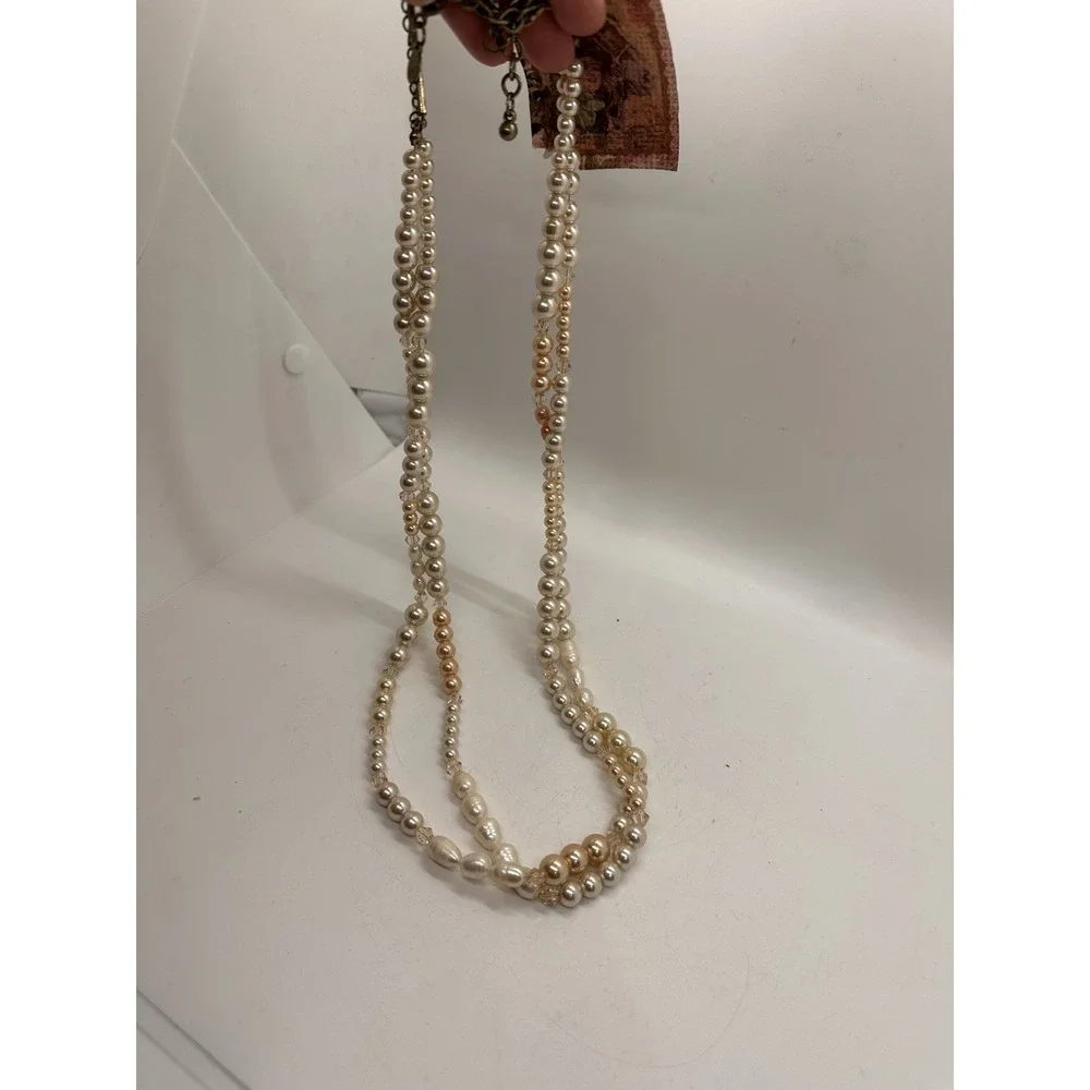 Handmade Multi‎ Strand Freshwater Pearl Necklace Blush Champagne Beads